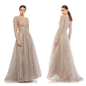 Mac Duggal 20189 NWT EMBELLISHED ILLUSION LONG SLEEVE WRAP OVER A LINE GOWN